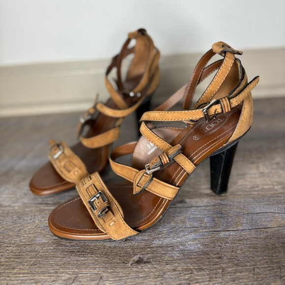 Tods Strappy Heels Leather Buckle Sandals Size 38.5 - Picture 6 of 10